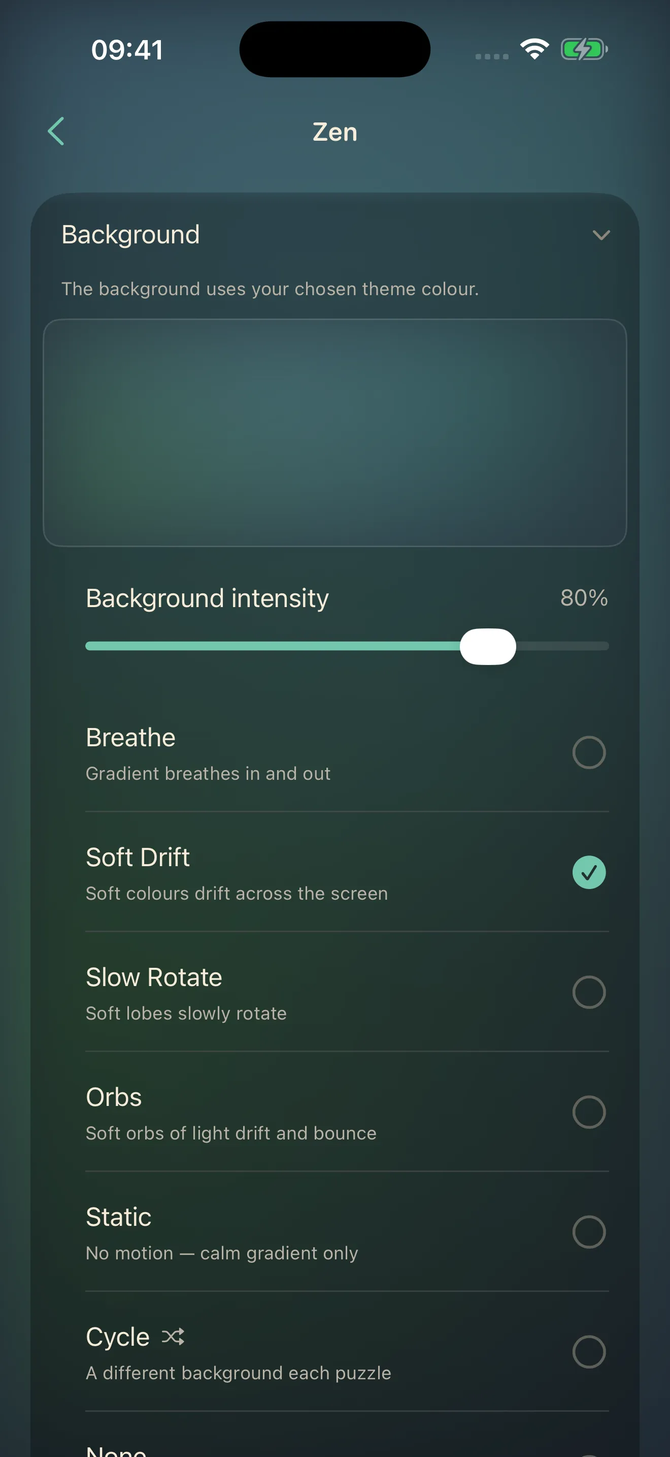 Find Your Zen background and visibility options